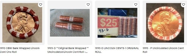 1993 lincoln cent original wrapped rolls for sale