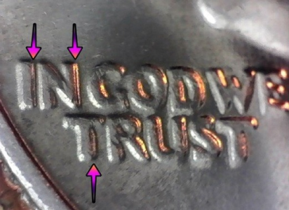 Microscopic view of doubling on a 1976-D Quarter DDO FS-101 error