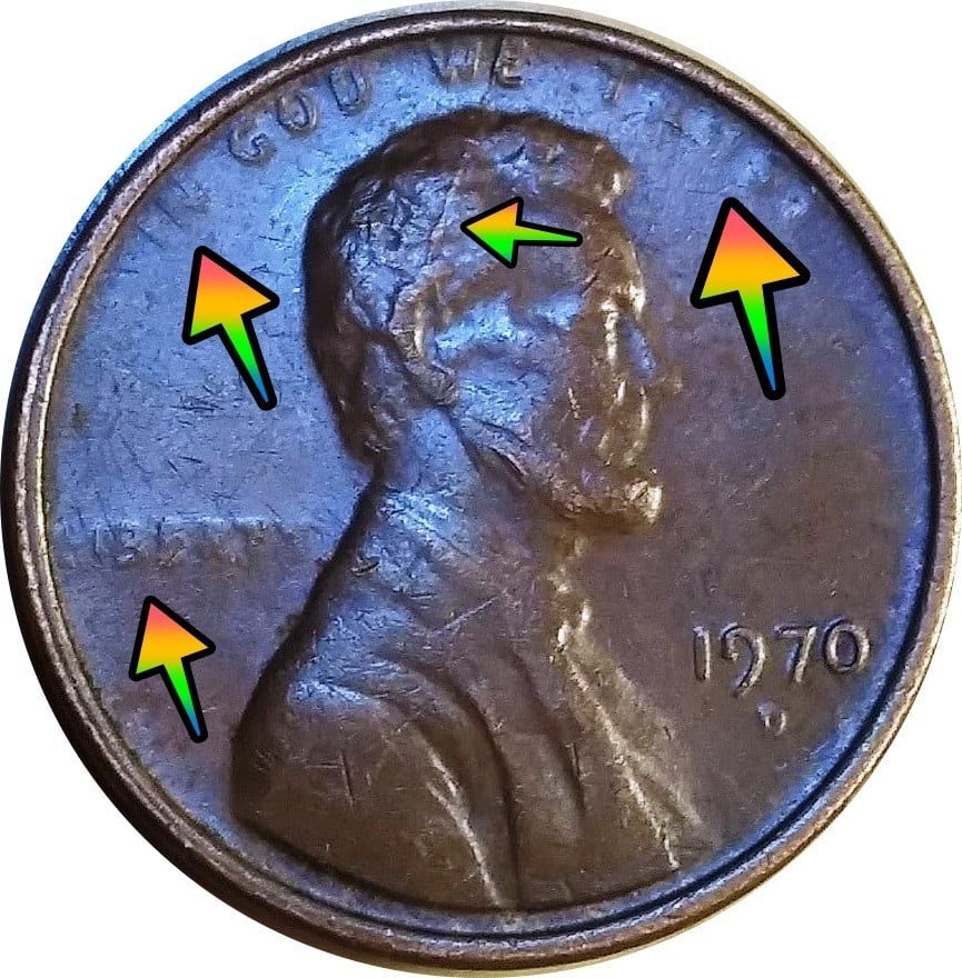 1970 D Lincoln Cent Struck Through Grease Error Spiked Head