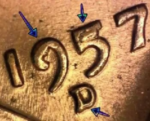 1957 d penny error