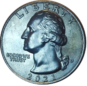 macro image of an obverse of the 2021 quarter