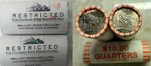 macro image of uncirculated 2006 colorado state quarter rolls