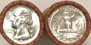 image of two rolls of 1964 silver quarters for sale