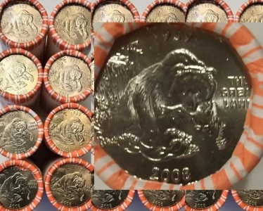 macro image of 2008 alaska quarter uncirculated rolls