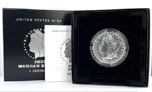 macro image of 2021 morgan silver dollar