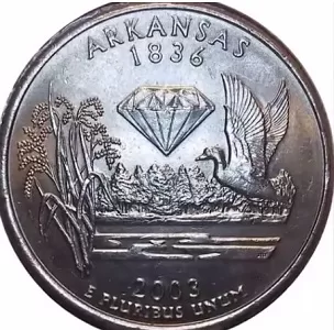 macro image of a 2003 Arkansas quarter reverse coin