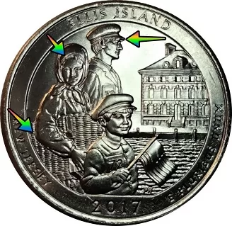 macro image of a 2017 ellis island new jersey quarter reverse