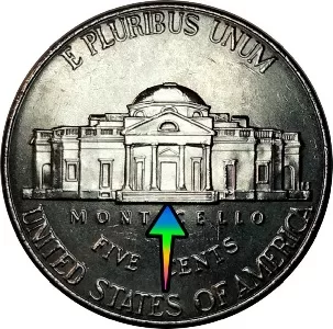 macro image of a Jefferson nickel coin reverse with full steps designation