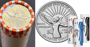 macro image of maya angelou 2022 quarter rolls