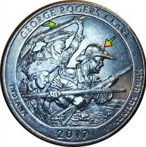 macro image of the reverse of a George Rogers Clark 2017 Indiana Quarter
