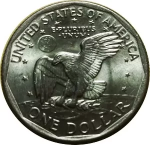 macro image of the reverse of a Susan B Anthony Dollar Coin