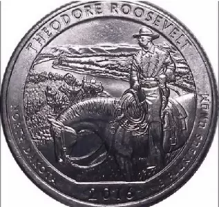 microscopic image of the reverse of a 2016 Theodore Roosevelt Quarter