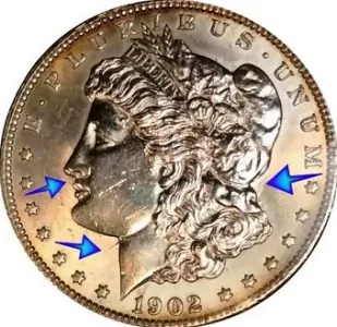 macro image of a Morgan Silver Dollar VAM variety and error coin with value
