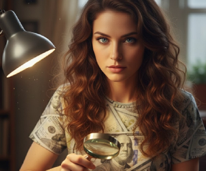 woman wearing cash money shirt treasure hunting